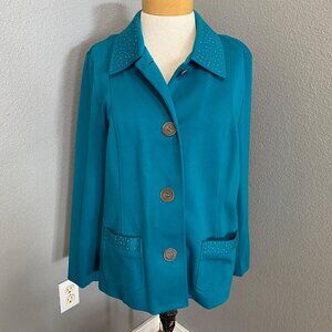 JM Collection Jacket Women's Size Large Teal Blue Studded‎ Pockets